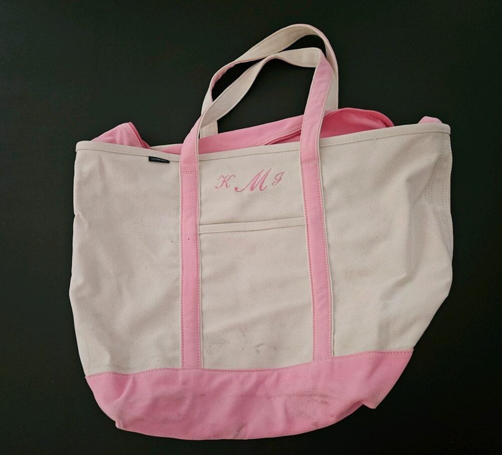 Lands End Extra- Large Pink Canvas Tote Bag Zip Top with Interior Compartments
